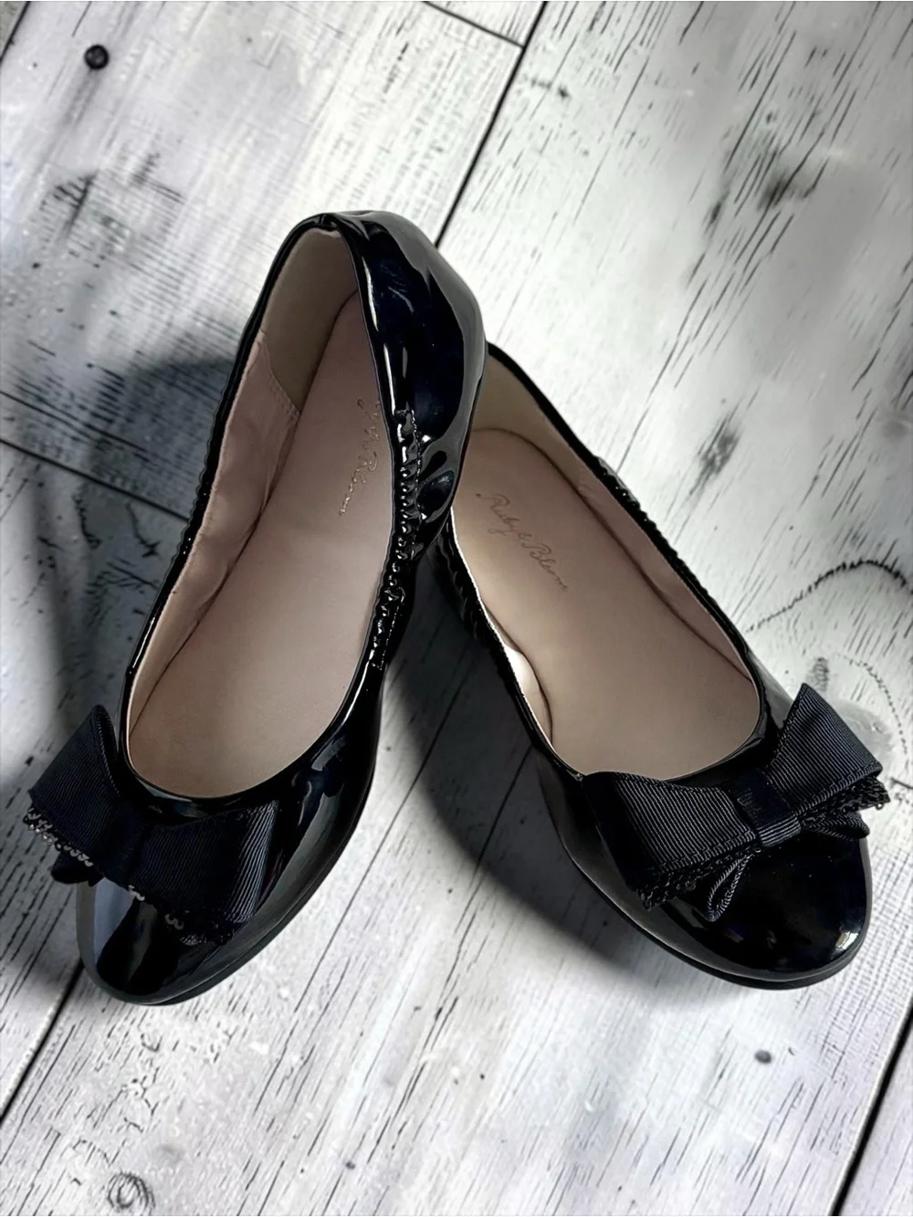 Riley & Bloom Little Girls Black Patent Bow Flats Size 1 EUC